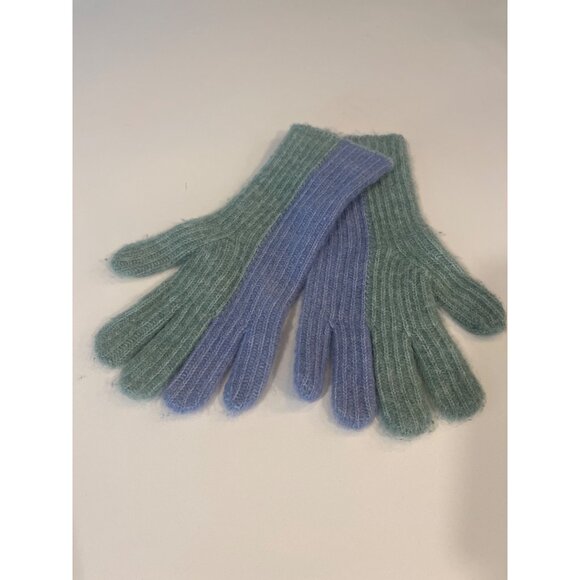 Anthropologie Two-Tone Ribbed Knit Gloves In Green & Blue Soft Wool Blend Womens - Picture 4 of 6